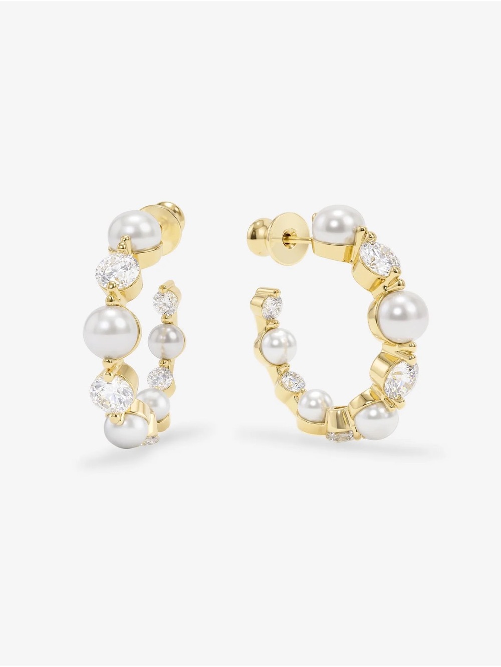 Melinda Maria Gold Hoop Earrings with White Pearls and Diamondettes- 1”